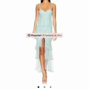 MAJORELLE Lace High Low Dress in Soft Blue
